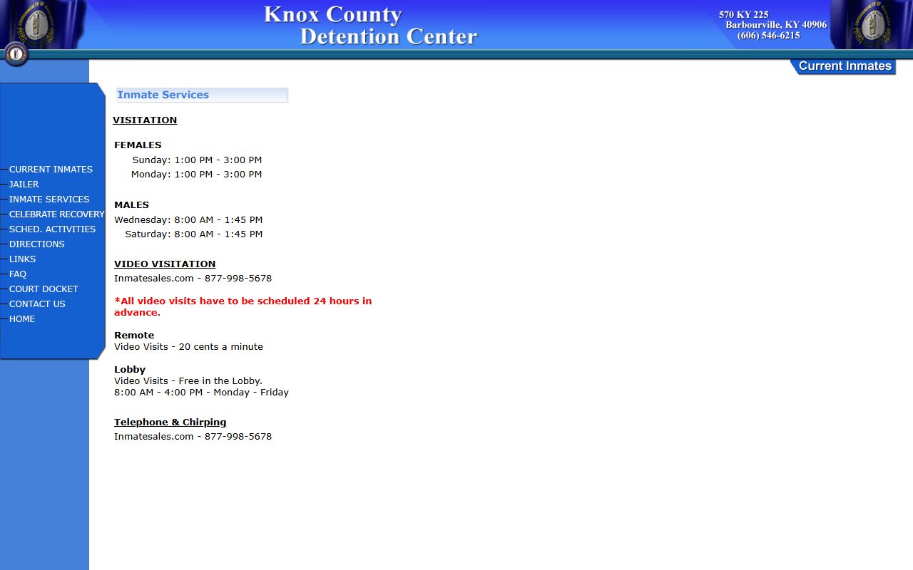 Knox County Detention Center visitation inmate lookup schedule