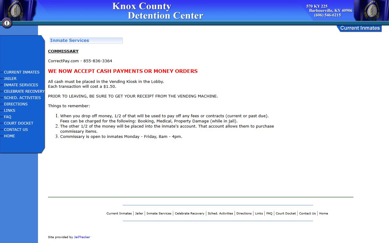 Knox County Detention Center commissary and inmate funds