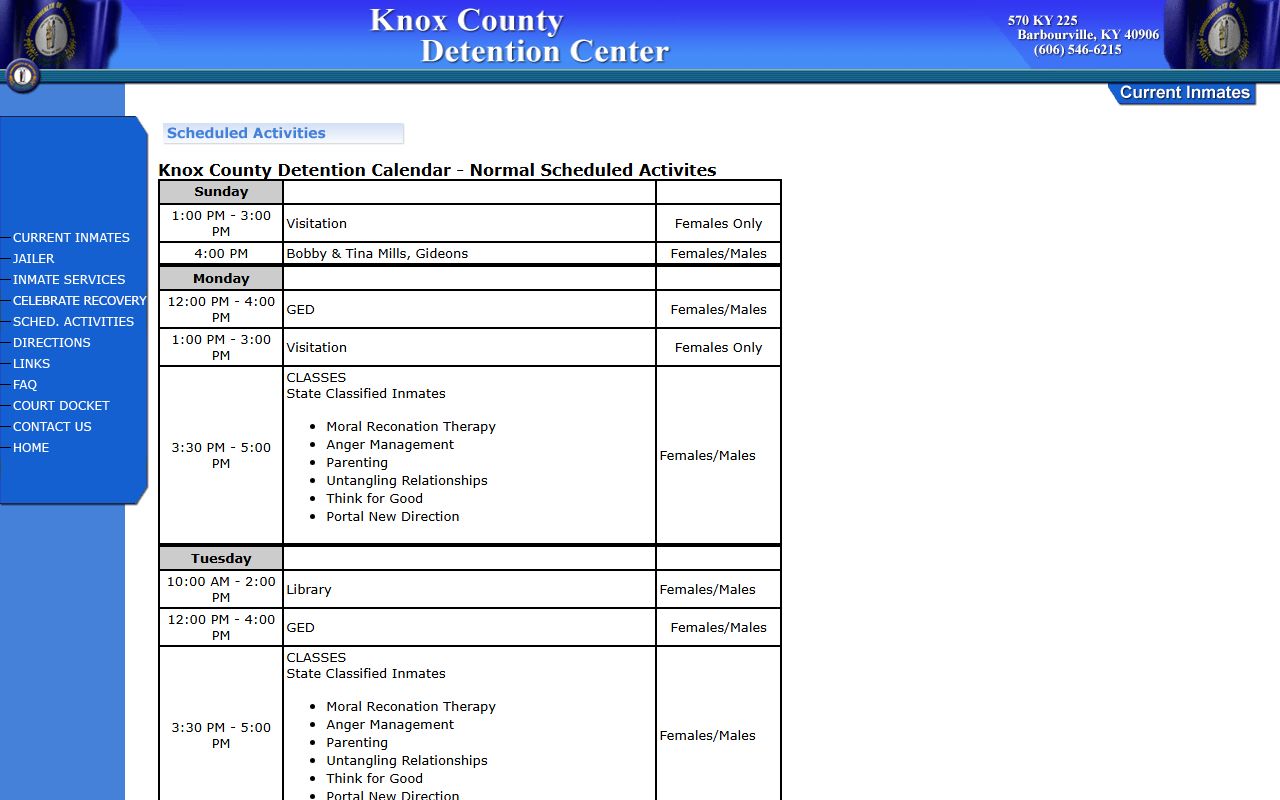Knox County Detention Center inmate programs and jail activities